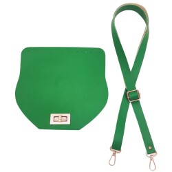 Angel Çanta Aksesuar Suni Deri 21x19 cm Kapaklı ve Ayarlı Saplı Çanta Seti Yeşil Renk Gümüş Metalli - Angel Çanta Aksesuar