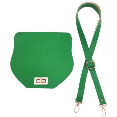 Angel Çanta Aksesuar Suni Deri 21x19 cm Kapaklı ve Ayarlı Saplı Çanta Seti Yeşil Renk Gümüş Metalli - 1