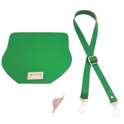 Angel Çanta Aksesuar Suni Deri 21x19 cm Kapaklı ve Ayarlı Saplı Çanta Seti Yeşil Renk Gümüş Metalli - 2