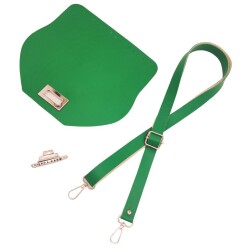 Angel Çanta Aksesuar Suni Deri 21x19 cm Kapaklı ve Ayarlı Saplı Çanta Seti Yeşil Renk Gümüş Metalli - 3