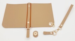 Angel Çanta Aksesuar Suni Deri Abiye Cluch Çanta Seti Vizon Renk Light Gold Metalli - 2