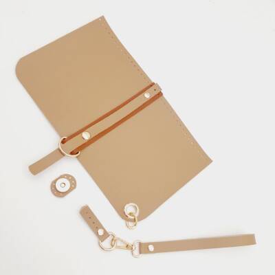 Angel Çanta Aksesuar Suni Deri Abiye Cluch Çanta Seti Vizon Renk Light Gold Metalli - 3