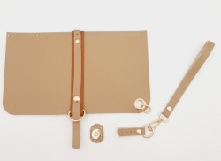 Angel Çanta Aksesuar Suni Deri Abiye Cluch Çanta Seti Vizon Renk Light Gold Metalli - Angel Çanta Aksesuar