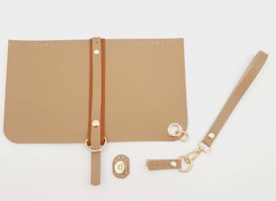 Angel Çanta Aksesuar Suni Deri Abiye Cluch Çanta Seti Vizon Renk Light Gold Metalli - 1