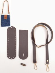 Angel Çanta Aksesuar Suni Deri Ahşap Düğmeli Mini Bag Cep Telefonu Seti Kahverengi Light Gold Metalli - Angel Çanta Aksesuar