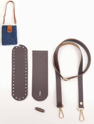 Angel Çanta Aksesuar Suni Deri Ahşap Düğmeli Mini Bag Cep Telefonu Seti Kahverengi Light Gold Metalli - 1