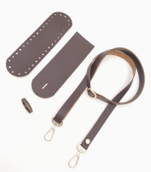 Angel Çanta Aksesuar Suni Deri Ahşap Düğmeli Mini Bag Cep Telefonu Seti Kahverengi Light Gold Metalli - 4