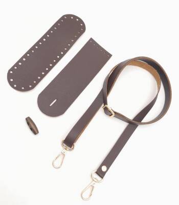 Angel Çanta Aksesuar Suni Deri Ahşap Düğmeli Mini Bag Cep Telefonu Seti Kahverengi Light Gold Metalli - 4