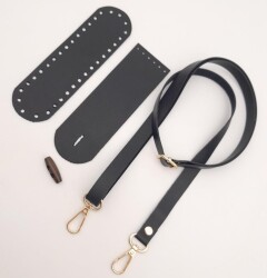 Angel Çanta Aksesuar Suni Deri Ahşap Düğmeli Mini Bag Cep Telefonu Seti Siyah Renk Light Gold Metalli - 4