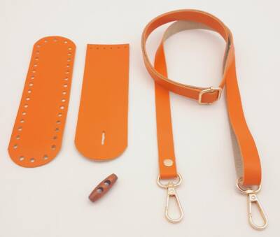 Angel Çanta Aksesuar Suni Deri Ahşap Düğmeli Mini Bag Cep Telefonu Seti Turuncu Renk Light Gold Metalli - 3