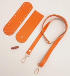 Angel Çanta Aksesuar Suni Deri Ahşap Düğmeli Mini Bag Cep Telefonu Seti Turuncu Renk Light Gold Metalli - 4