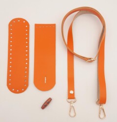 Angel Çanta Aksesuar Suni Deri Ahşap Düğmeli Mini Bag Cep Telefonu Seti Turuncu Renk Light Gold Metalli - 2