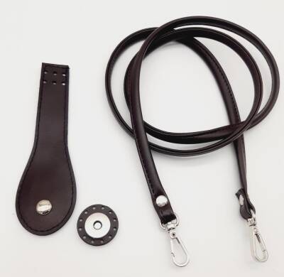 Angel Çanta Aksesuar Suni Deri Cep Telefonu Seti Dikişli Kahverengi Gümüş Metalli - 1