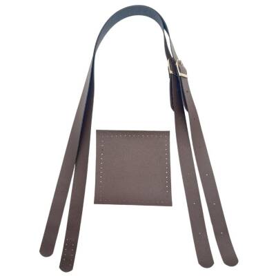 Angel Çanta Aksesuar Suni Deri Cepli Ayarlanabilir Çift Saplı Çanta Seti Koyu Kahverengi Light Gold Metalli - 2