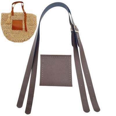 Angel Çanta Aksesuar Suni Deri Cepli Ayarlanabilir Çift Saplı Çanta Seti Koyu Kahverengi Light Gold Metalli - 1