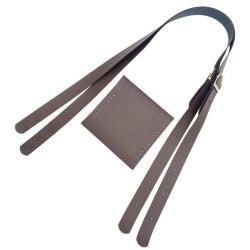 Angel Çanta Aksesuar Suni Deri Cepli Ayarlanabilir Çift Saplı Çanta Seti Koyu Kahverengi Light Gold Metalli - 4