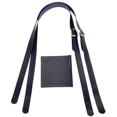 Angel Çanta Aksesuar Suni Deri Cepli Ayarlanabilir Çift Saplı Çanta Seti Lacivert Light Gold Metalli - 2