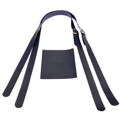 Angel Çanta Aksesuar Suni Deri Cepli Ayarlanabilir Çift Saplı Çanta Seti Lacivert Light Gold Metalli - 3