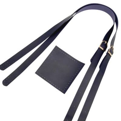 Angel Çanta Aksesuar Suni Deri Cepli Ayarlanabilir Çift Saplı Çanta Seti Lacivert Light Gold Metalli - 4