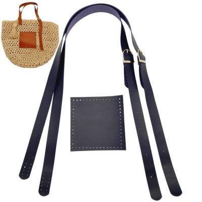 Angel Çanta Aksesuar Suni Deri Cepli Ayarlanabilir Çift Saplı Çanta Seti Lacivert Light Gold Metalli - 1