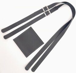 Angel Çanta Aksesuar Suni Deri Cepli Ayarlanabilir Çift Saplı Çanta Seti Siyah Gümüş Metalli - 4