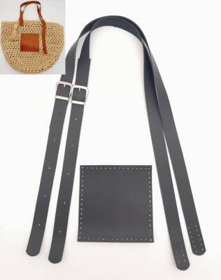 Angel Çanta Aksesuar Suni Deri Cepli Ayarlanabilir Çift Saplı Çanta Seti Siyah Gümüş Metalli - 1