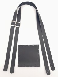 Angel Çanta Aksesuar Suni Deri Cepli Ayarlanabilir Çift Saplı Çanta Seti Siyah Gümüş Metalli - 2