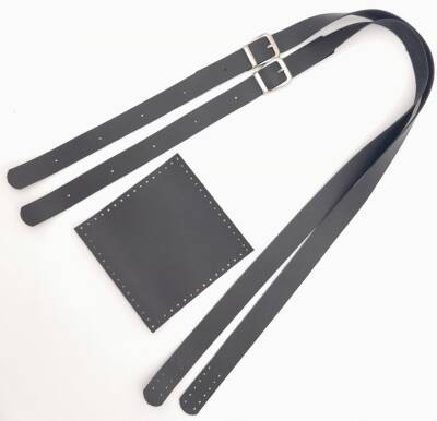 Angel Çanta Aksesuar Suni Deri Cepli Ayarlanabilir Çift Saplı Çanta Seti Siyah Gümüş Metalli - 4