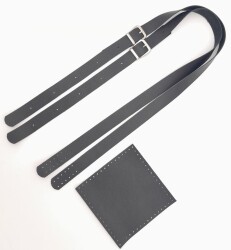 Angel Çanta Aksesuar Suni Deri Cepli Ayarlanabilir Çift Saplı Çanta Seti Siyah Gümüş Metalli - 6