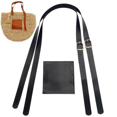 Angel Çanta Aksesuar Suni Deri Cepli Ayarlanabilir Çift Saplı Çanta Seti Siyah Light Gold Metalli - 1