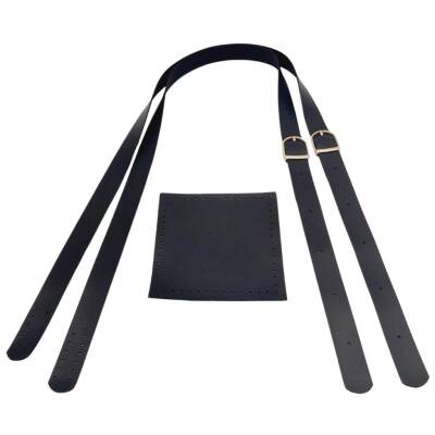 Angel Çanta Aksesuar Suni Deri Cepli Ayarlanabilir Çift Saplı Çanta Seti Siyah Light Gold Metalli - 3