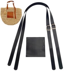 Angel Çanta Aksesuar Suni Deri Cepli Ayarlanabilir Çift Saplı Çanta Seti Siyah Light Gold Metalli - Angel Çanta Aksesuar