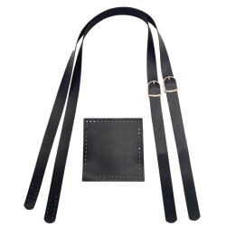 Angel Çanta Aksesuar Suni Deri Cepli Ayarlanabilir Çift Saplı Çanta Seti Siyah Light Gold Metalli - 2