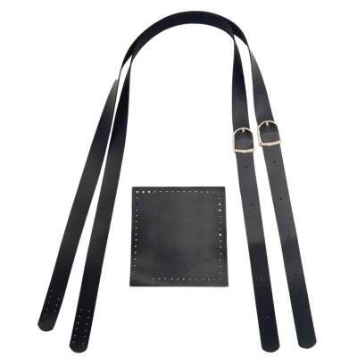 Angel Çanta Aksesuar Suni Deri Cepli Ayarlanabilir Çift Saplı Çanta Seti Siyah Light Gold Metalli - 2