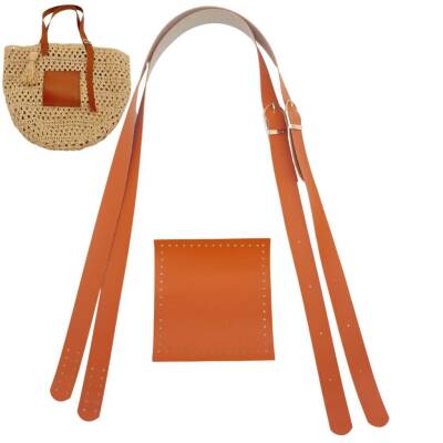 Angel Çanta Aksesuar Suni Deri Cepli Ayarlanabilir Çift Saplı Çanta Seti Turuncu Light Gold Metalli - 1