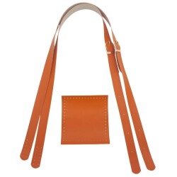 Angel Çanta Aksesuar Suni Deri Cepli Ayarlanabilir Çift Saplı Çanta Seti Turuncu Light Gold Metalli - 2