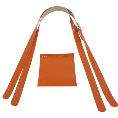 Angel Çanta Aksesuar Suni Deri Cepli Ayarlanabilir Çift Saplı Çanta Seti Turuncu Light Gold Metalli - 3
