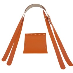 Angel Çanta Aksesuar Suni Deri Cepli Ayarlanabilir Çift Saplı Çanta Seti Turuncu Light Gold Metalli - 3