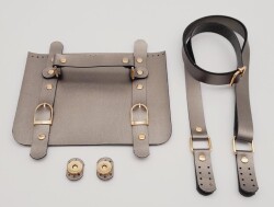 Angel Çanta Aksesuar Suni Deri Çift Tokalı Ayarlı Saplı Parlak Gri Renk Çanta Deri Seti Light Gold Metalli - 2