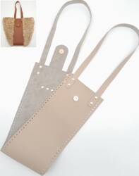 Angel Çanta Aksesuar Suni Deri Kova Model Bej Renk Çanta Deri Seti Light Gold Metal - Angel Çanta Aksesuar