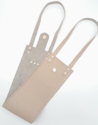 Angel Çanta Aksesuar Suni Deri Kova Model Bej Renk Çanta Deri Seti Light Gold Metal - 2