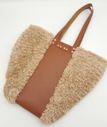 Angel Çanta Aksesuar Suni Deri Kova Model Bej Renk Çanta Deri Seti Light Gold Metal - 6