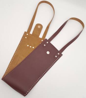 Angel Çanta Aksesuar Suni Deri Kova Model Bordo Renk Çanta Deri Seti Light Gold Metal - 2