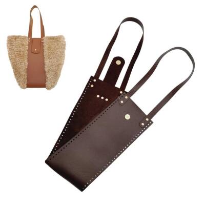 Angel Çanta Aksesuar Suni Deri Kova Model Koyu Kahverengi Çanta Deri Seti Light Gold Metal - 1