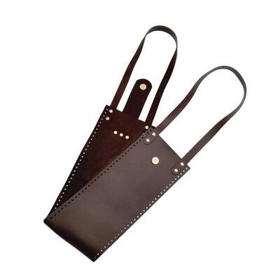 Angel Çanta Aksesuar Suni Deri Kova Model Koyu Kahverengi Çanta Deri Seti Light Gold Metal - 2