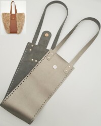 Angel Çanta Aksesuar Suni Deri Kova Model Parlak Gri Renk Çanta Deri Seti Light Gold Metal - Angel Çanta Aksesuar