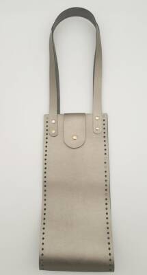 Angel Çanta Aksesuar Suni Deri Kova Model Parlak Gri Renk Çanta Deri Seti Light Gold Metal - 3