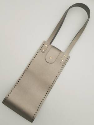 Angel Çanta Aksesuar Suni Deri Kova Model Parlak Gri Renk Çanta Deri Seti Light Gold Metal - 4