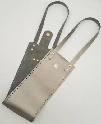 Angel Çanta Aksesuar Suni Deri Kova Model Parlak Gri Renk Çanta Deri Seti Light Gold Metal - 2