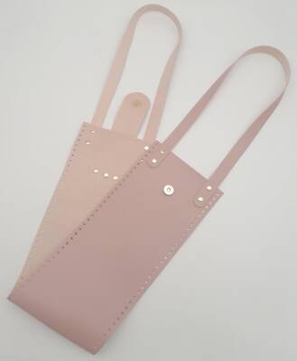 Angel Çanta Aksesuar Suni Deri Kova Model Pudra Renk Çanta Deri Seti Light Gold Metal - 2